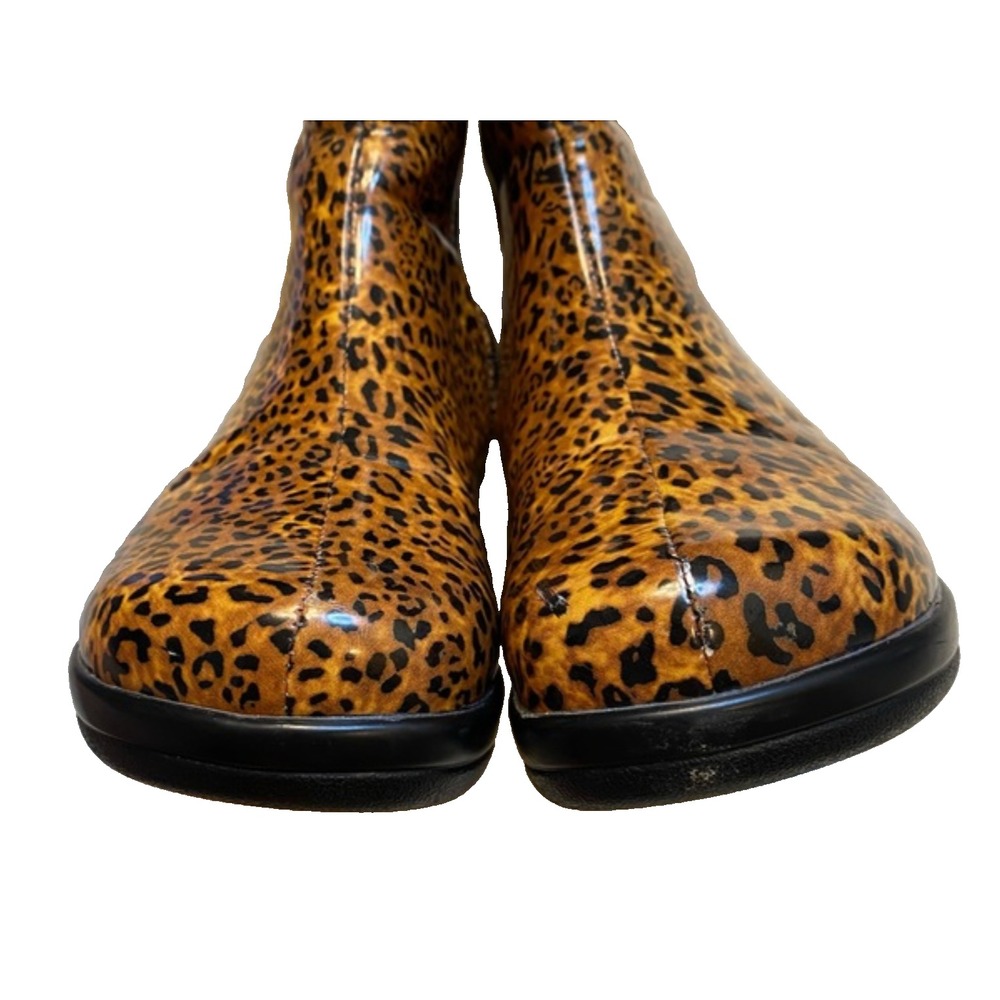 ALEGRIA Raina Rain Boots LEOPARD PRINT Side Zipper SLIP RESISTANT Sole 38/8-8.5 - Picture 4 of 9